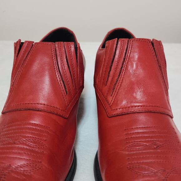 Vintage Victorian Gothic Blood Red Pointed Toe Ankle Boots 6.5 Western Romantic - Picture 5 of 11
